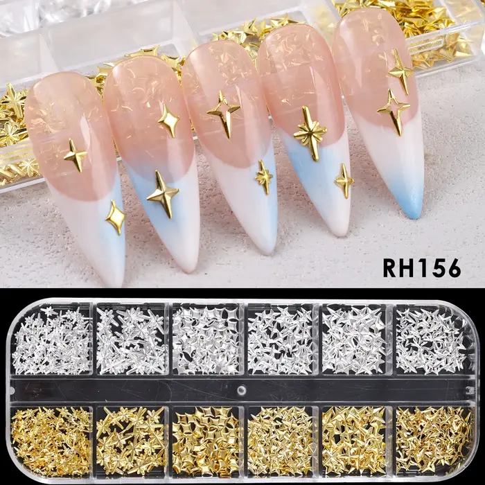 12 compartiments de décorations pour ongles à motifs floraux automne-hiver, mélange de fleurs marron et jaune, perles et billes de caviar argentées, bijoux élégants pour manucure.