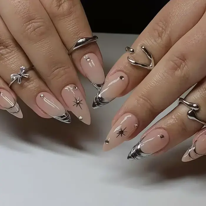24 pièces Y2k amande acrylique ongles couverture complète 3D diamant noir Nail Art doux Cool françai