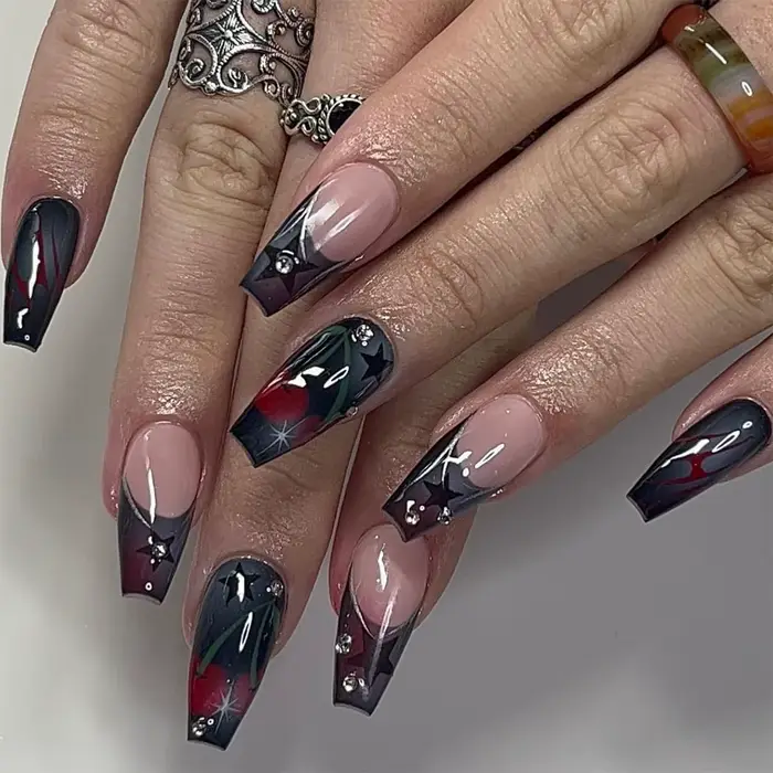 Faux ongles français avec ombrage d'étoiles 3D, artificiels bruns pour filles et femmes, à pression,
