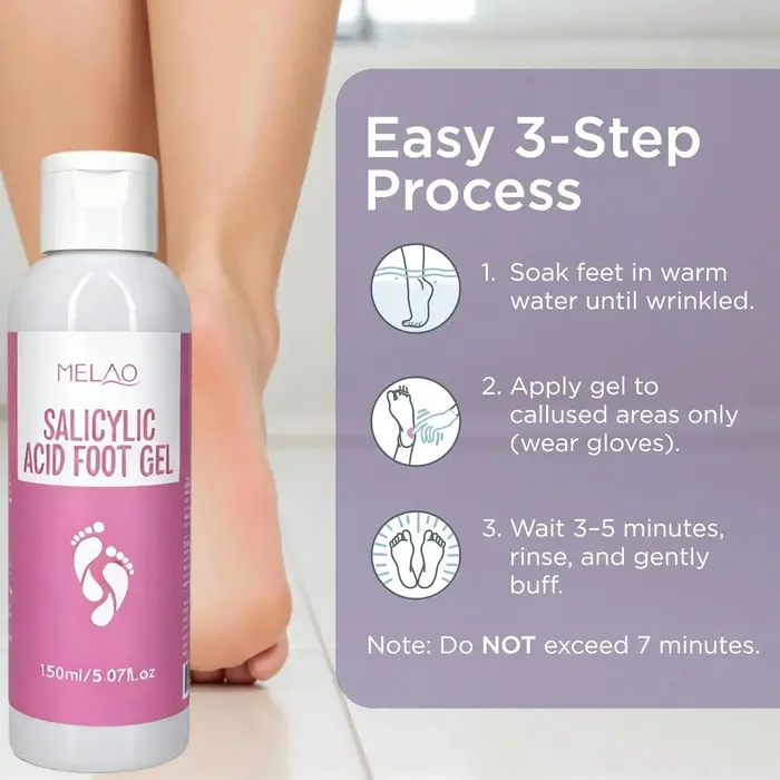 Gel pour les pieds à l'acide salicylique MELAO - Élimine les peaux mortes et les callosités, traitement exfoliant pour les pieds rugueux et gercés, adoucit les talons, 150 ml