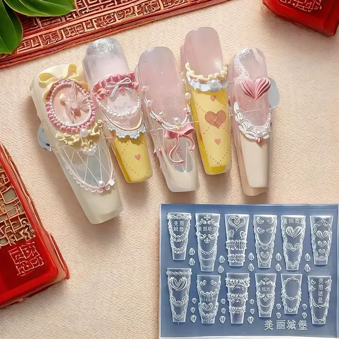 Moule à ongles crème à fleurs pour filles, 3D en Silicone, sculpture d'ongles, breloques en résine, 
