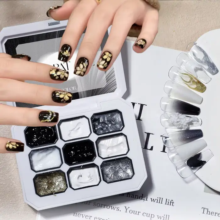 1 pièce Gel de vernis à ongles solide noir et blanc