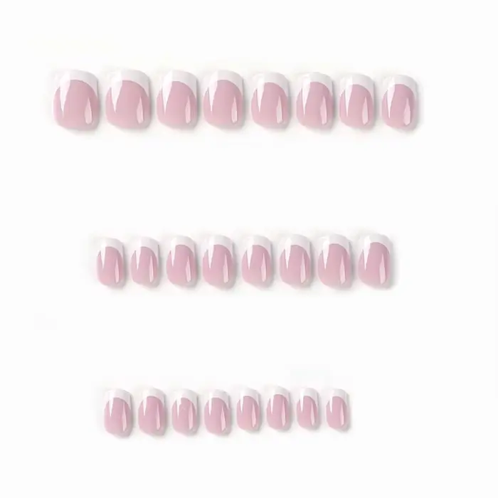 24 pièces d'ongles courts minimalistes français avec 1 lime et 1 gel gelée
