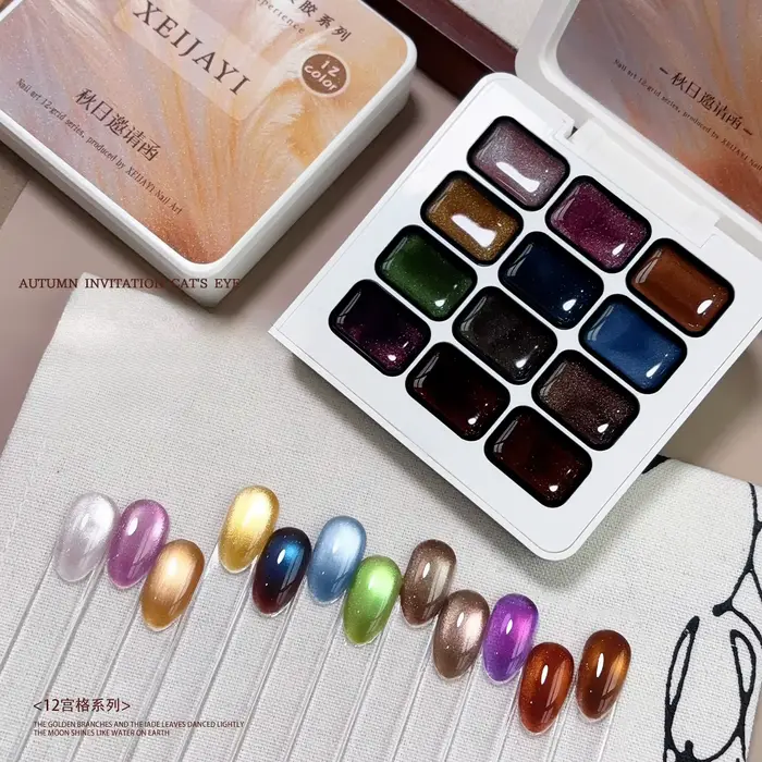 12 couleurs automne hiver ongles marron or oeil de chat vernis