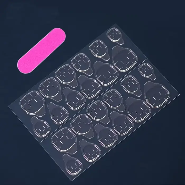 24 pièces d'ongles courts français brillants à paillettes avec 1 gel de gelée et 1 lime à ongles