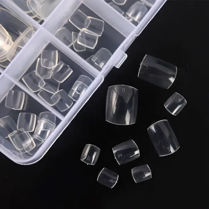 100 pièces faux ongles carrés couverture complète naturel blanc clair artificiel