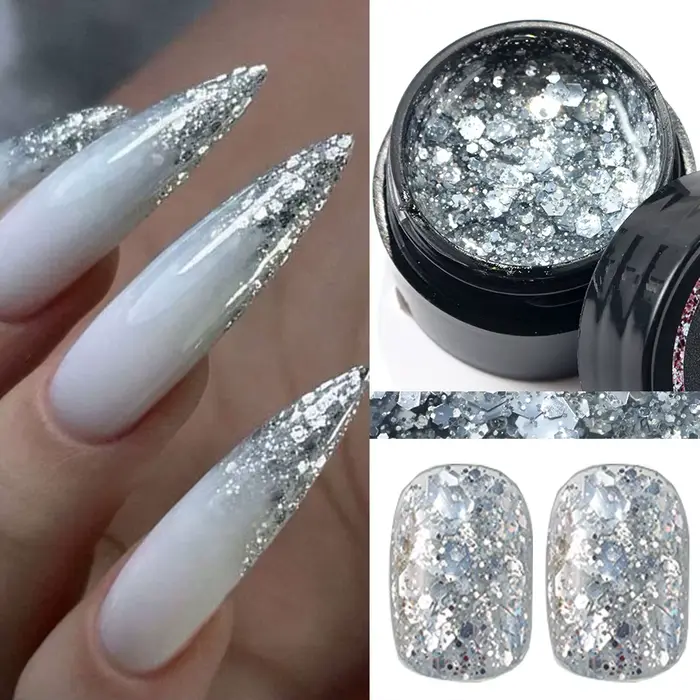 Vernis à ongles réfléchissant à paillettes Champagne or, Gel UV scintillant pour ongles, paillettes 