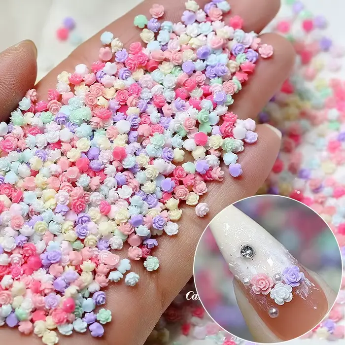 Mélange coloré Mini camélia Rose Lily résine Nail Art strass décorations fraise nœud papillon manucure beauté fleur ornements