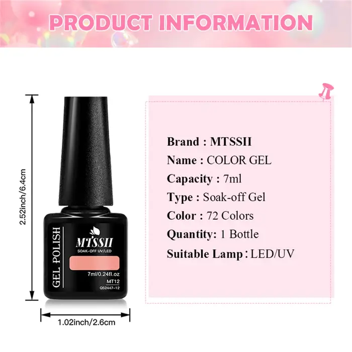 Lot de 6 vernis à ongles gel couleur unie 7ml – Collection Printemps-Été – Paillettes Noir Blanc Rouge – Semi-permanent UV Soak Off