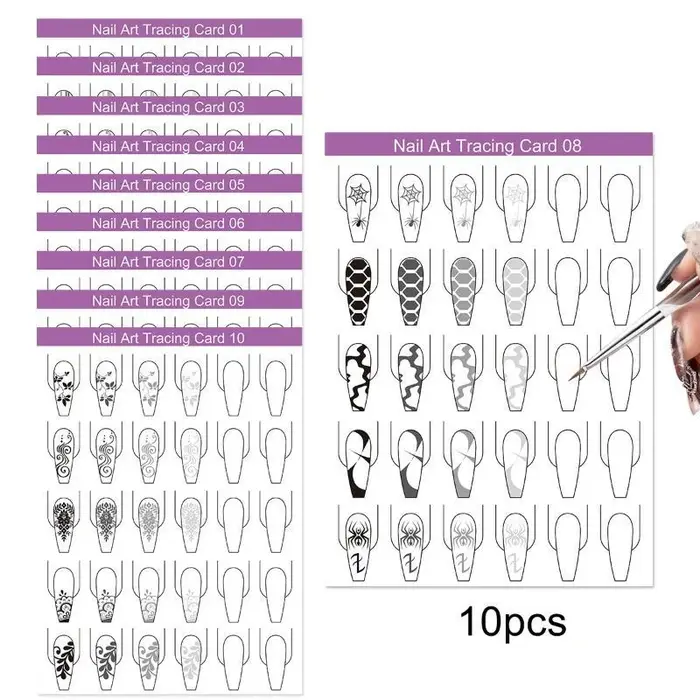 Papier de modèle pour la pratique du nail art, 10 pièces, lignes claires, livre d'apprentissage de la peinture pour les techniciennes en nail art débutantes, utilisation en salon de formation