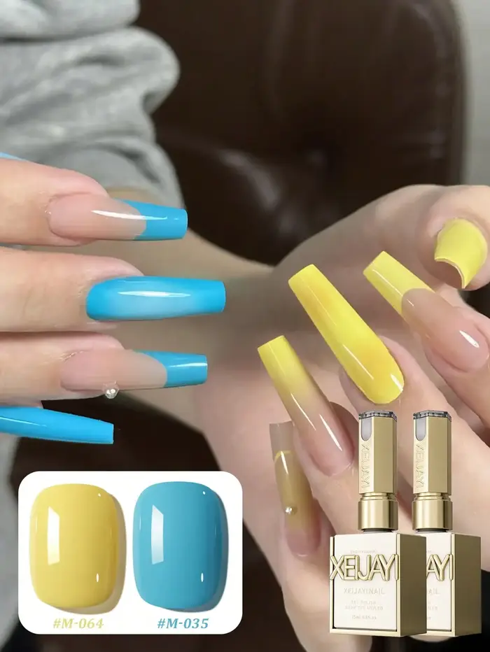 2 couleurs 15ML jaune et bleu ensemble de Gel pour ongles Semi Permanent Nail Art trempage UV LED Salon de manucure