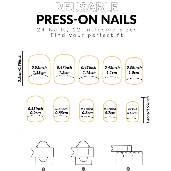 Faux ongles courts avec motif de feuille de Rose pressés
