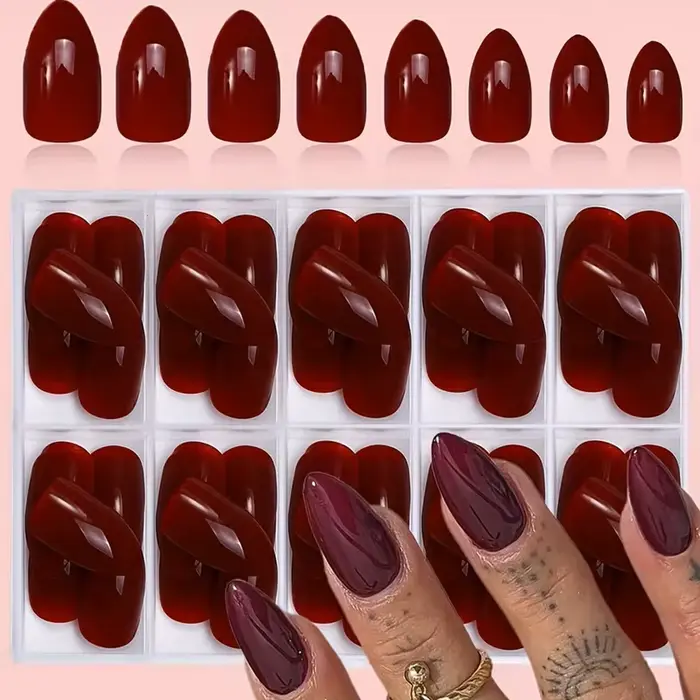 Faux ongles à presser rouge bordeaux brillants