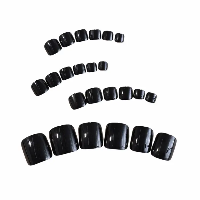 Faux ongles noirs brillants, couleur unie, couverture complète, Patch carré à pression pour filles e