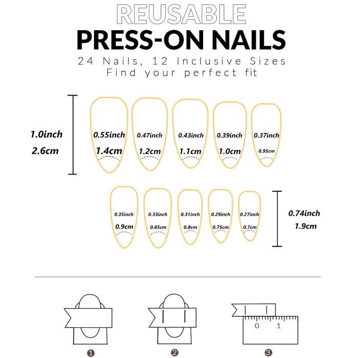 24 pièces- faux ongles amande de couleur unie