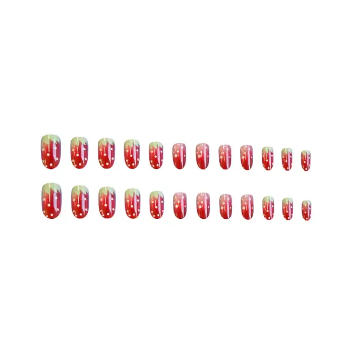 24 pièces doux rouge tache français portable presse sur ongles mignon fraise à pois court ovale faux