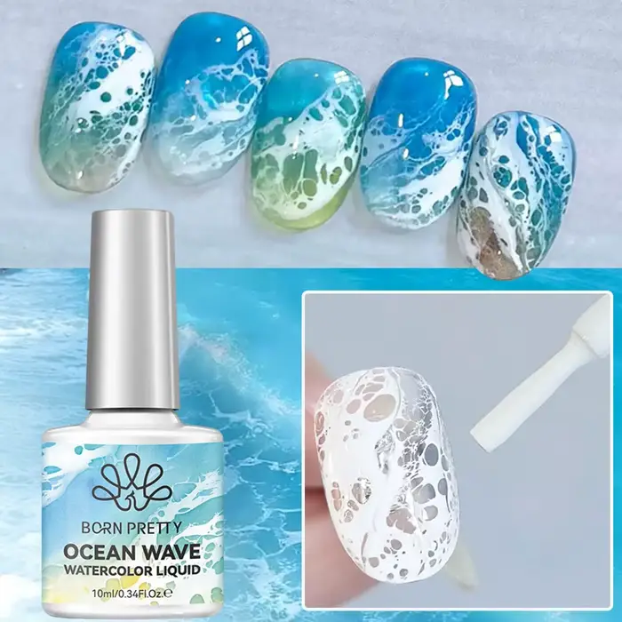 Vernis à ongles gel 10ml Blanc Effet Vague Océanique, Gel à ongles blanc effet aquarelle liquide pou