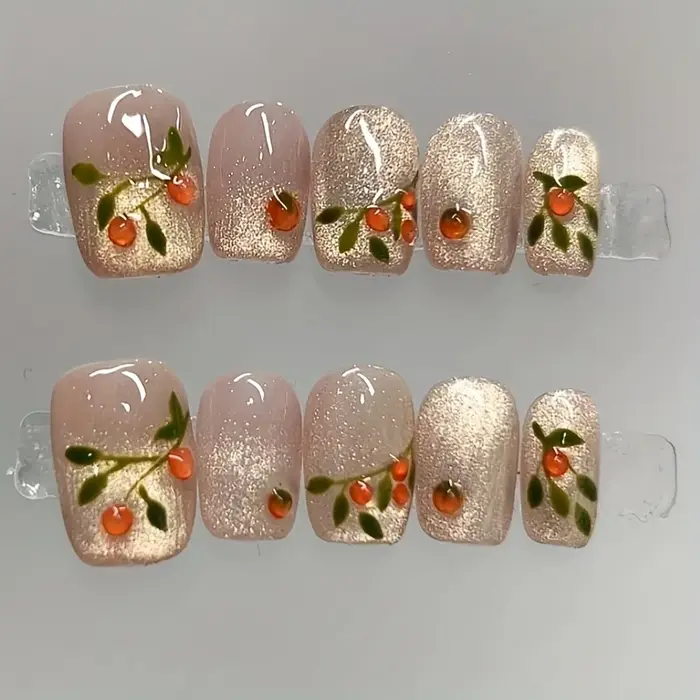 Nail art carré court pressé à la main