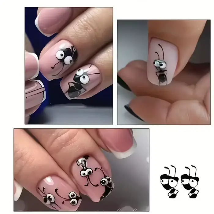 Autocollants pour ongles en forme de fourmi de dessin animé mignon