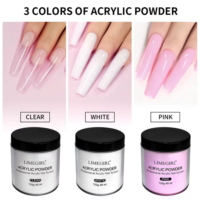 Poudre acrylique 120g avec rose clair blanc