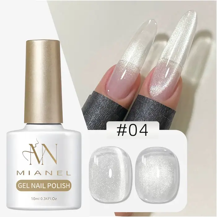 MIANEL 2026 Vernis à ongles gel œil de chat blanc transparent universel avec perles de verre pour manucure