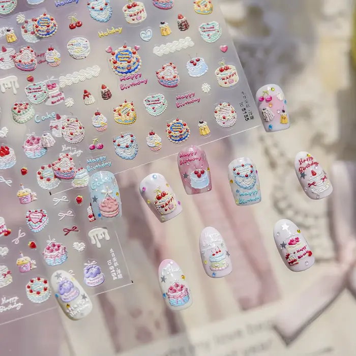 Autocollants de gâteau joyeux anniversaire pour ongles
