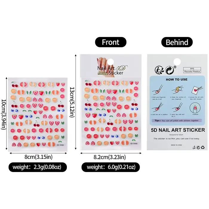5D belle rouge Fruit cerise fraise Nail Art autocollant doux Orange pamplemousse curseurs conception auto-adhésif ongles décalcomanies bricolage déco