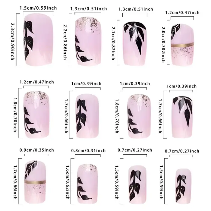 24 faux ongles réutilisables en forme de feuilles à coller