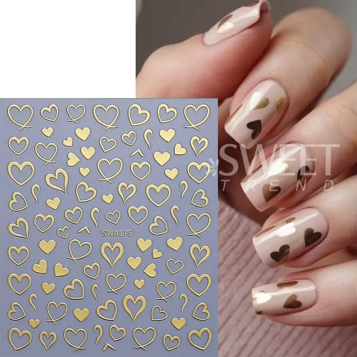 Autocollants pour ongles en forme de cœur d'amour bronzant, 3 pièces, ligne rouge or argent, décalco