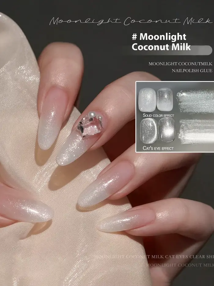 MIANEL 2026 Été Lueur de Lune Lait de Coco Blanc Effet Œil de Chat Vernis à Ongles Gel Magnétique Brillant Nuit Incluant