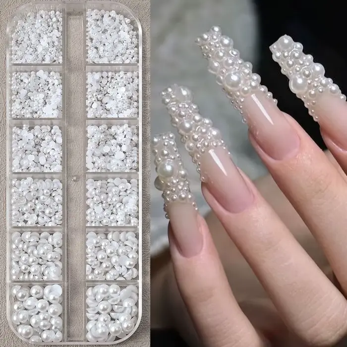 Ensemble de 12 boîtes de breloques pour ongles en perles japonaises, 1.5-5mm, strass 3D mixtes compl