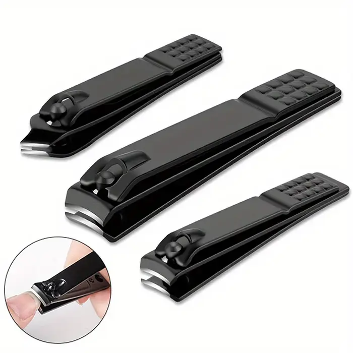 Coupe-ongles noir en acier inoxydable, 4 pièces, avec lime en verre nano, ensemble d'outils de manuc
