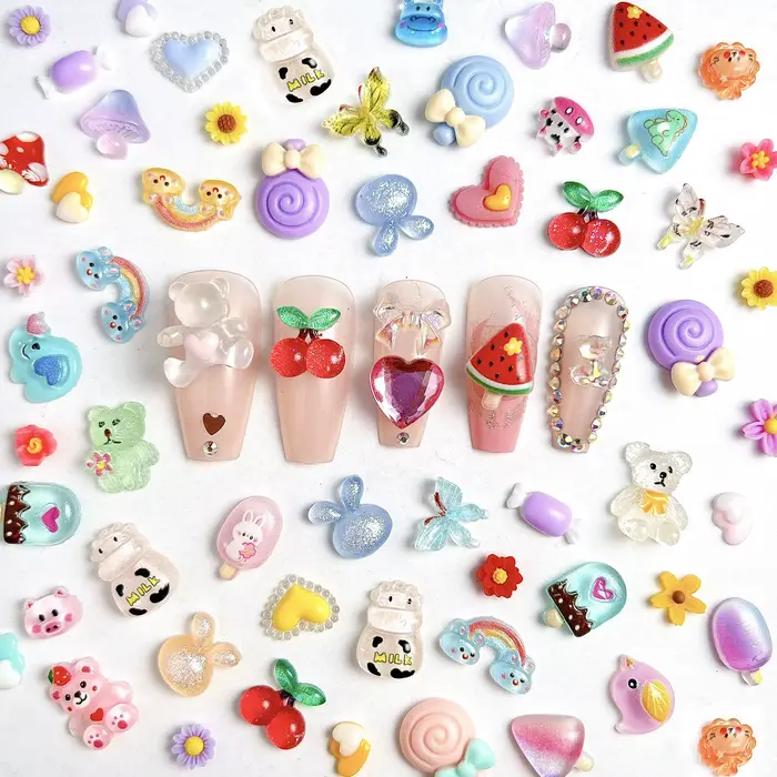 Nail Art Nail Charms, Nail Ornements, Dessin animé mignon, Ours, Lapin, Nail Art, Coloré, Nministéri