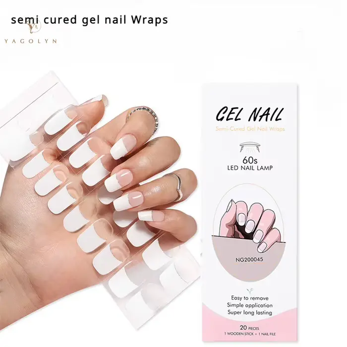 16/20/22 Tips Semi-Cured Gel Nail Wraps Full Cover Manicure DIY Waterproof Long Lasting Gel