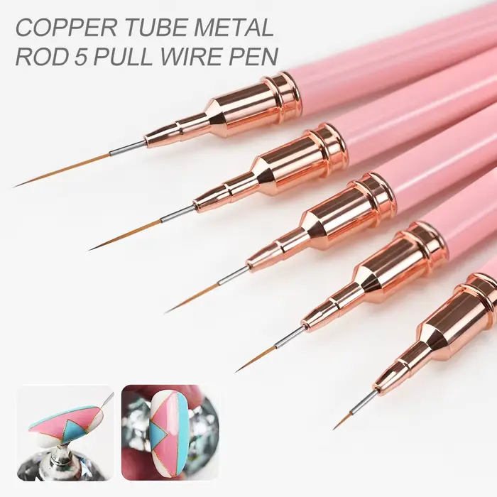7/10/12/15/20m rose français Nail Art Liner peinture brosse 5 pièces/ensemble Ultra-mince lignes allongées ongles