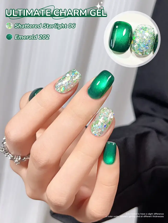 XEJAYI 2 pièces 15ml vert oeil de chat Gel vernis à ongles ensemble, UV LED trempage Gel à ongles, s