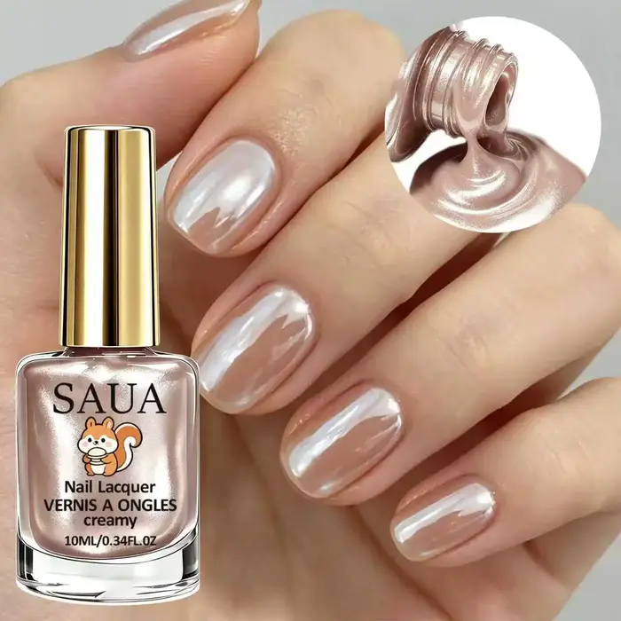 Vernis à ongles couleur champagne 10 ml, séchage rapide, pas besoin de lampe UV, texture crème nacrée, haute brillance, pour usage quotidien et fêtes