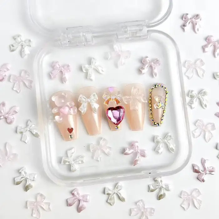 50pcs 3D doux nacré brillant ruban arc résine ongles breloques ballerine nœud papillon Nail Art déco