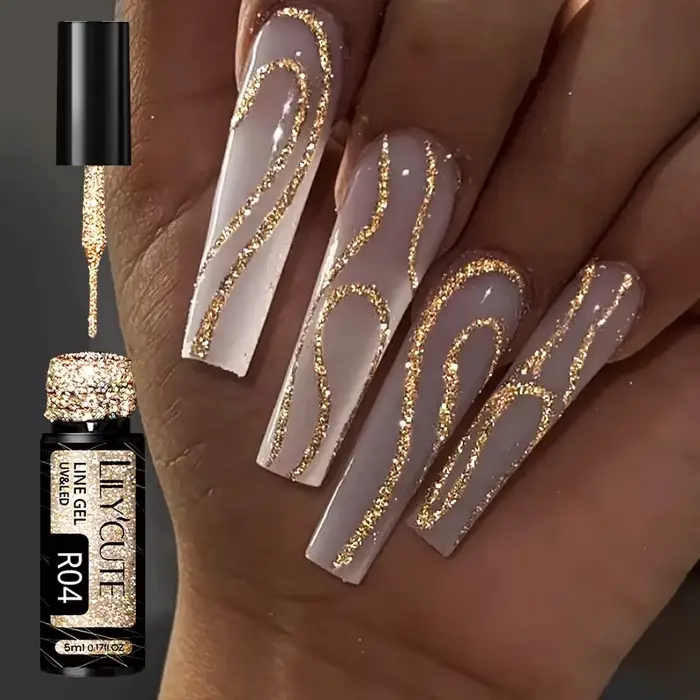 LILYCUTE 5ML Champagne or réfléchissant paillettes Gel vernis à ongles brillant scintillant français Semi Permanent
