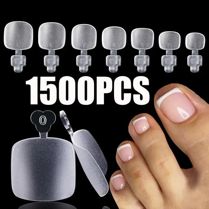 30/150/300/630/1500PCS Faux ongles d'orteils carrés courts, couvrance totale, en gel souple X, transparents