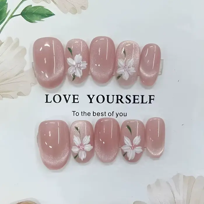 Faux ongles en forme d'oeil de chat rose peints à la main, haut de gamme, patchs de décoration d'ong