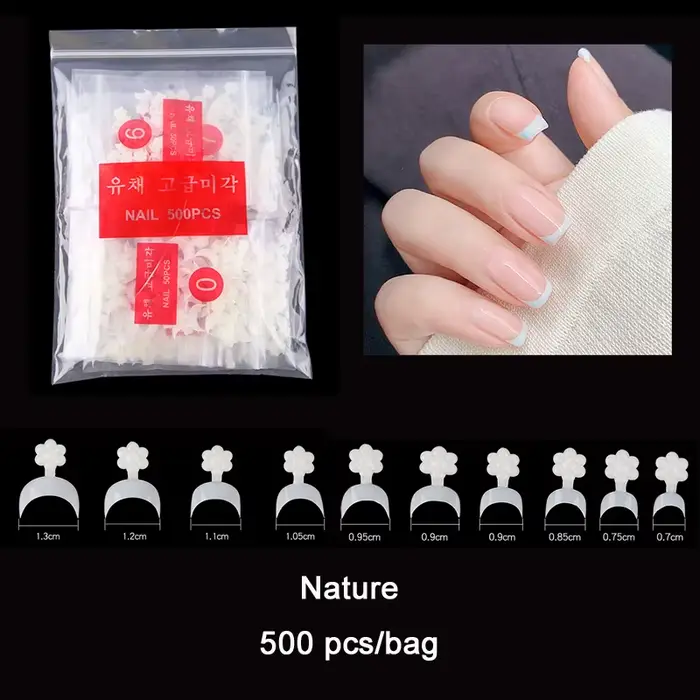 Pointes d'ongles 500 pièces/sac, faux ongles courts à la française, décorations d'ongles détachables