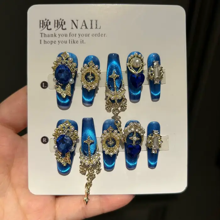 Clous à pression de luxe de Style cour bleu Royal, en plastique ABS écologique avec pierres précieus