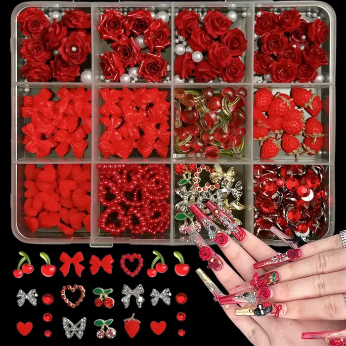 1 boîte de breloques pour ongles en résine de cerise simulée festive 3D