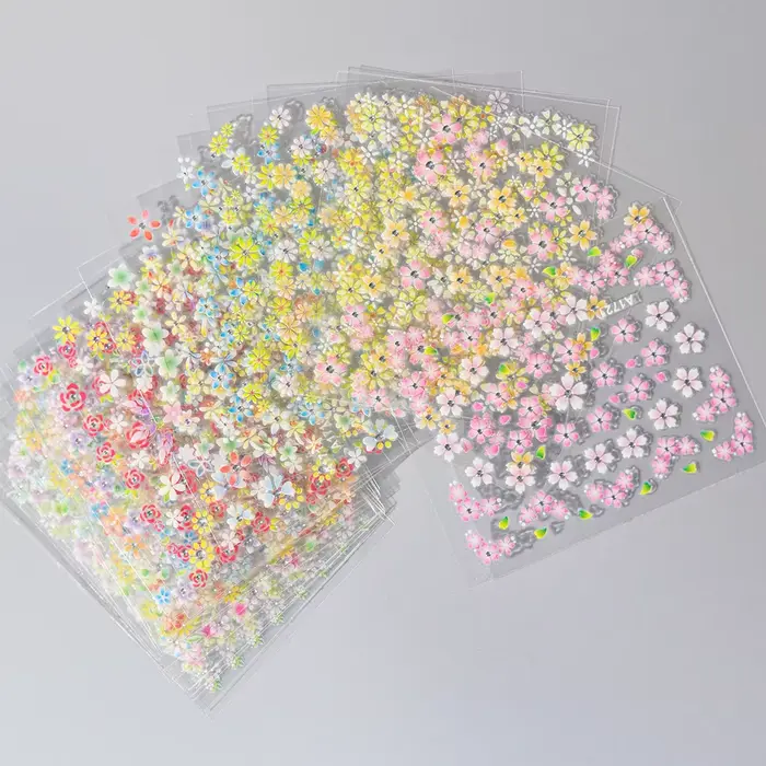 Ensemble d'autocollants pour ongles fleur avec diamant, 24 pièces, autocollants 3D pour Nail Art, mo