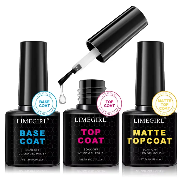 LIMEGIRL 3 pièces/Kit Nail Art trempage apprêt clair manteau vernis à ongles UV Gel vernis sec Cure 