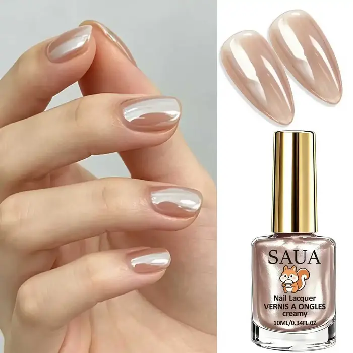 Vernis à ongles couleur champagne 10 ml, séchage rapide, pas besoin de lampe UV, texture crème nacrée, haute brillance, pour usage quotidien et fêtes