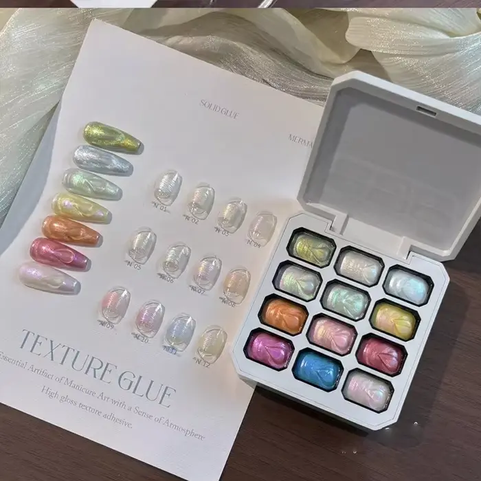 Gel de texture haute brillance pour nail art à l'acide acétique Aurora 12 couleurs