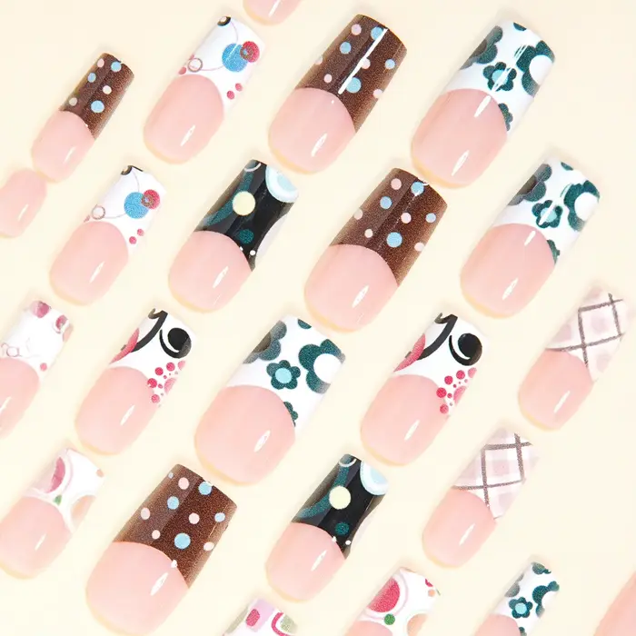 24 pièces doux Cool Style français faux ongles vague Point fleur conceptions épicé fille presse sur 