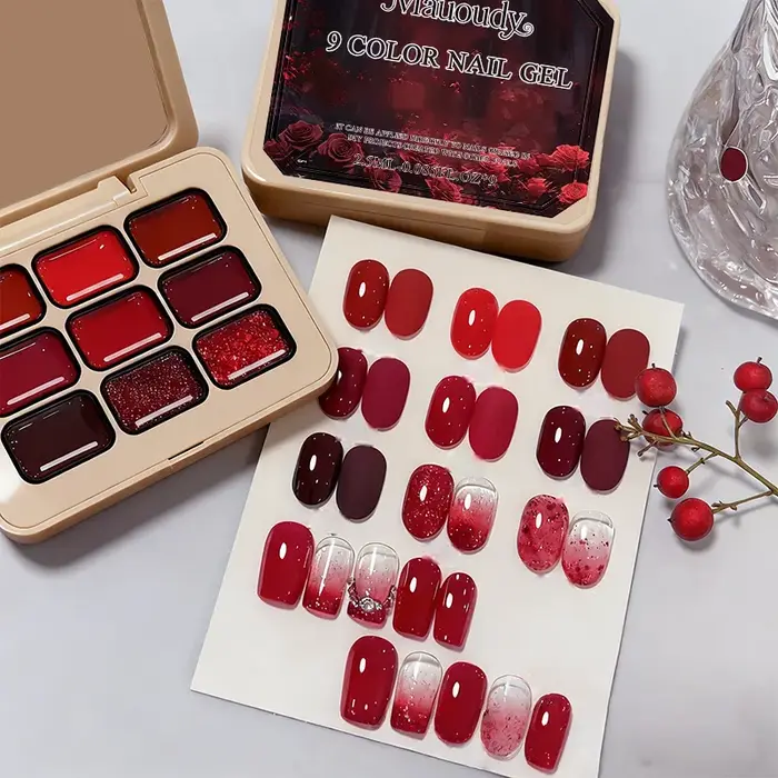 Ensemble de vernis à ongles solide collant rouge vin 9 couleurs-nouvelles tendances